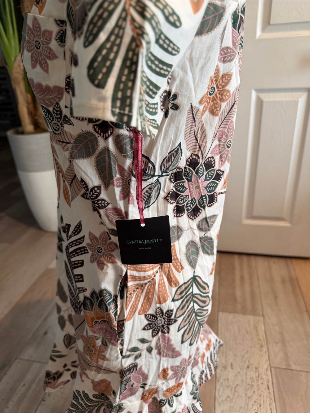 Cynthia Rowley Cream Midi Dress with Pink, Green & Tan Floral Print - Picture 5 of 9
